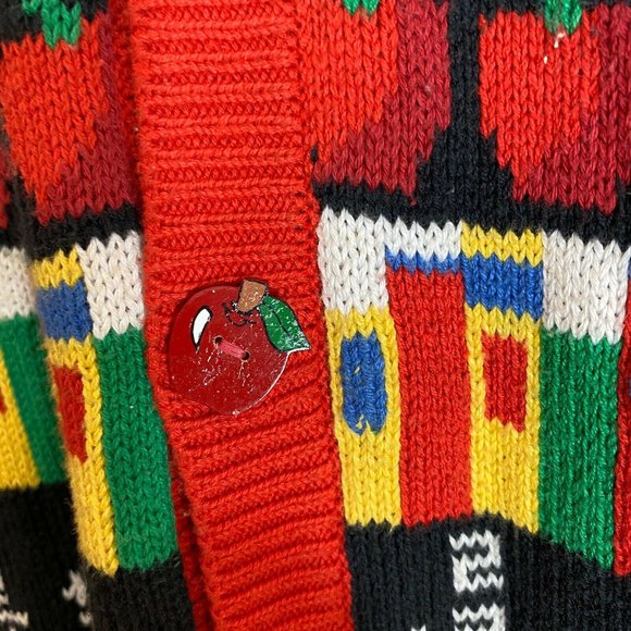 Vintage 1994 The Eagles Eye Sweater Red Teachers Cardigan Vest Hand knitted - Picture 7 of 8